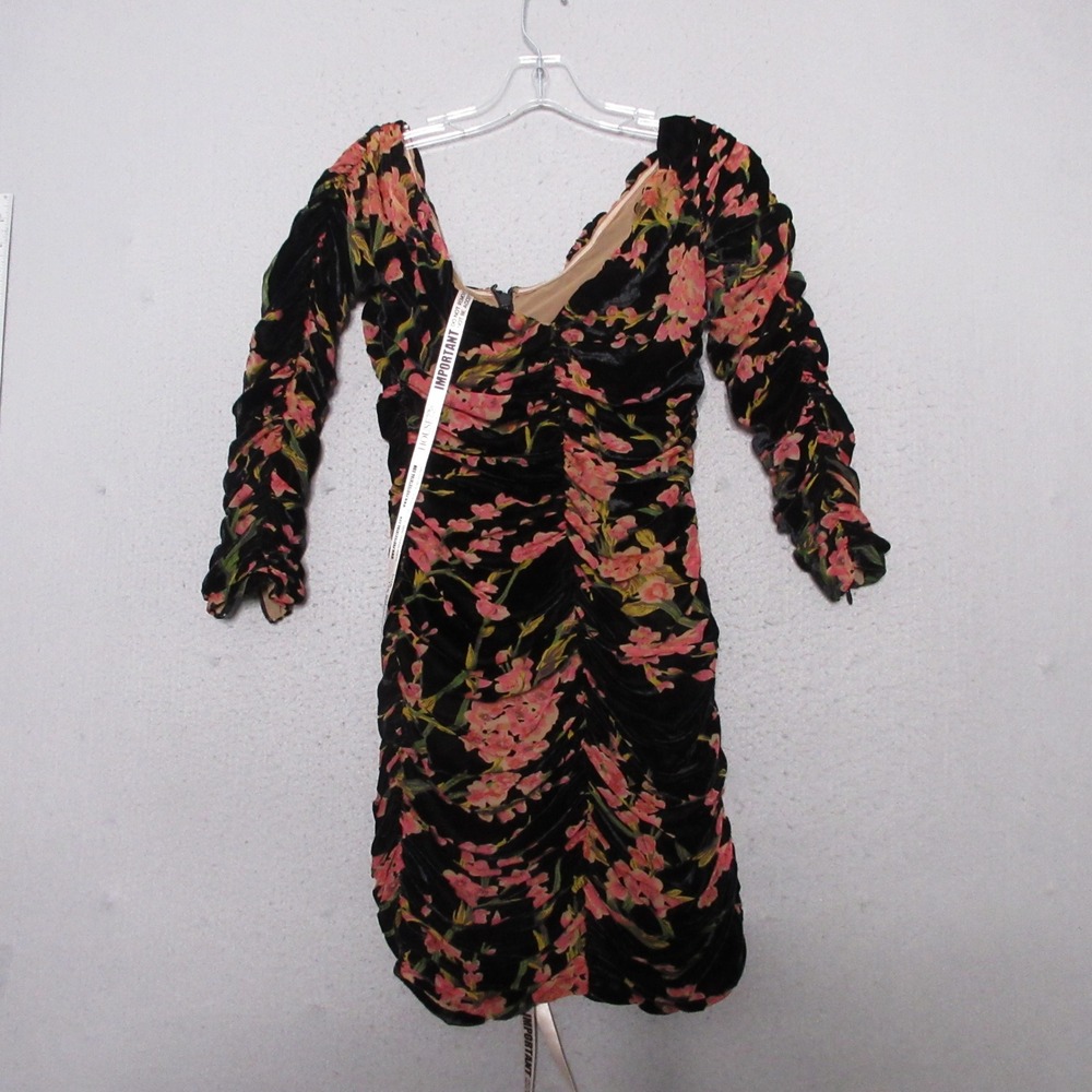 House of CB Dress Floral Velvet‎ Ruched Mini Bodycon Going Out Dark Romantic NWT